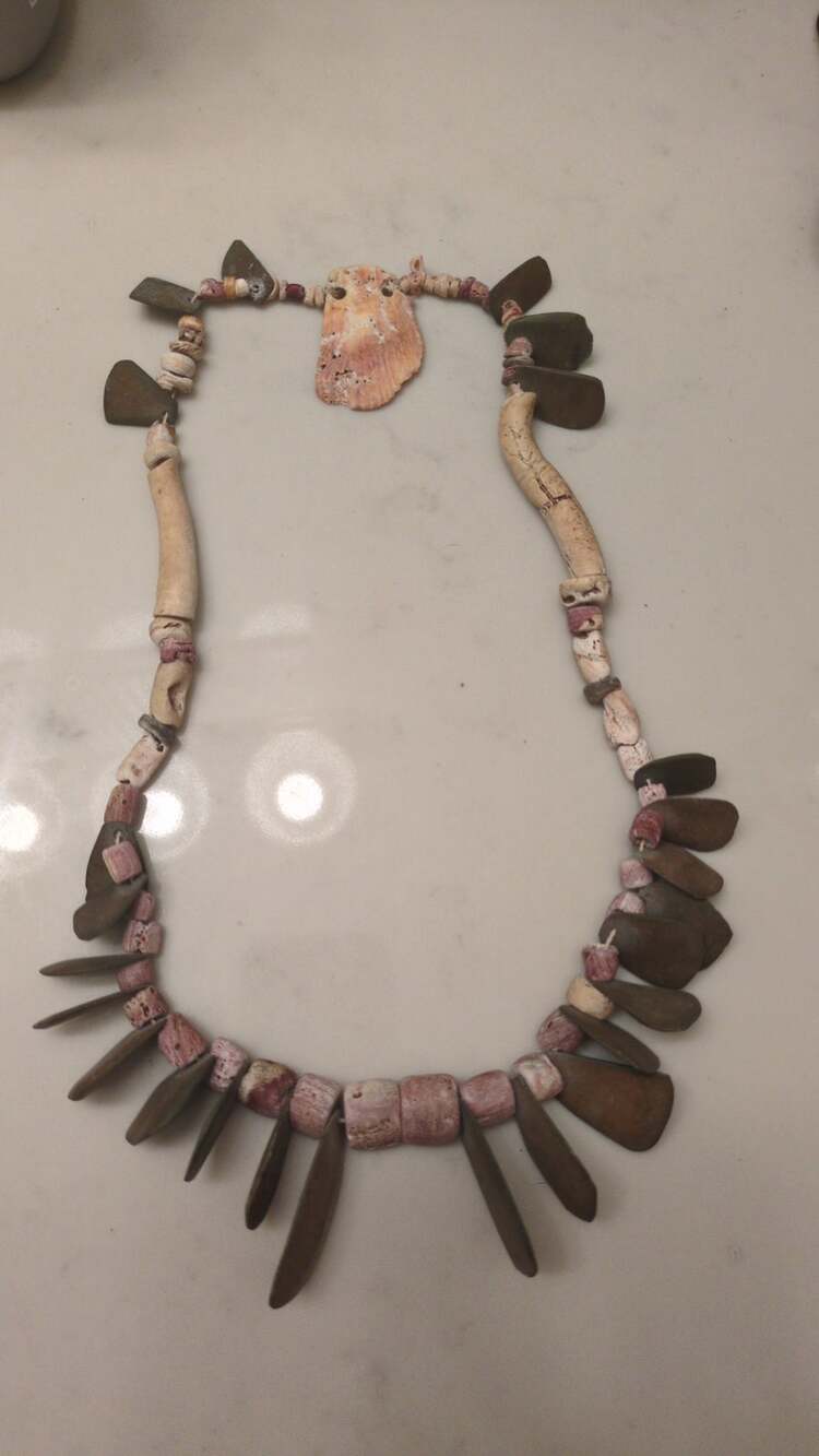 Boho Tribal Pink Bead Shell Necklace Black Spike Drop Fringe Statement Jewelry